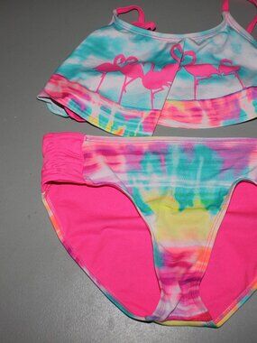 Multi Color Flamingo 2 Pcs Justice Bikini Swimsuit Size 14